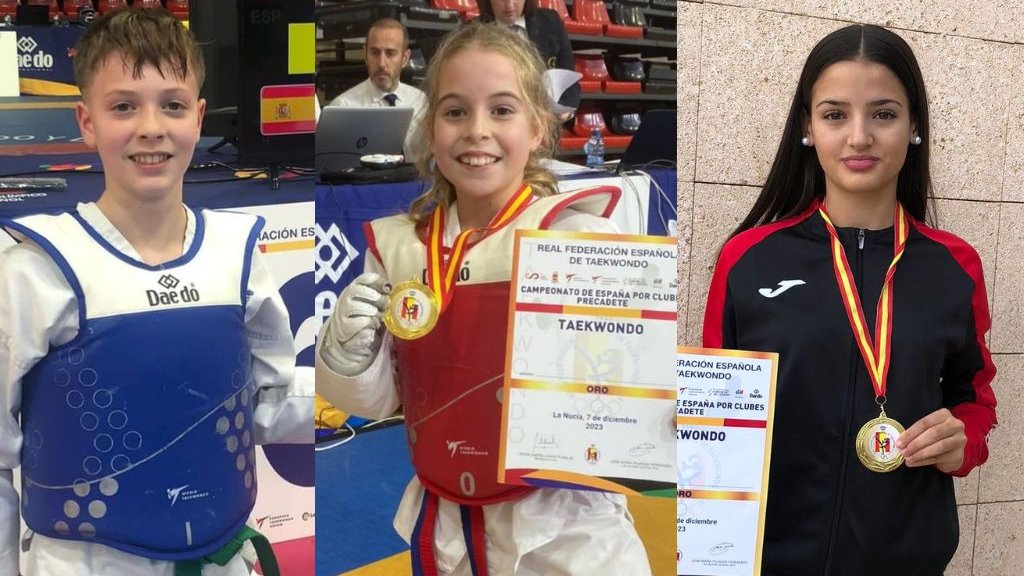 Nora El Harche, Biel Silva e Jana Palacios, campeões da Espanha por clubes de taekwondo