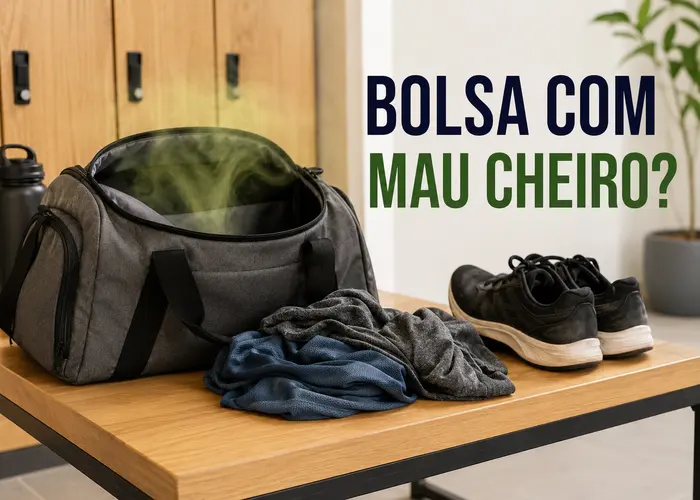 Bolsa esportiva aberta com cheiro ruim mesmo vazia