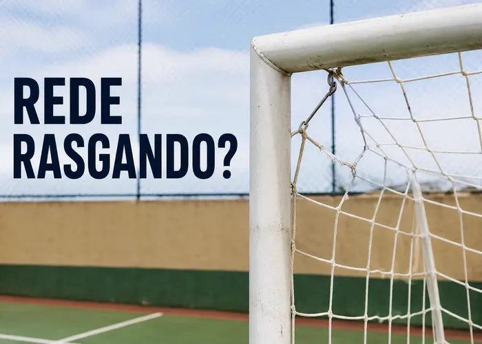 Rede do gol rasgando perto do gancho de fixação