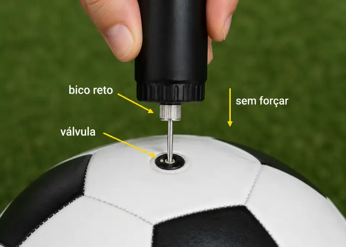 Bico da bomba entrando reto na válvula da bola
