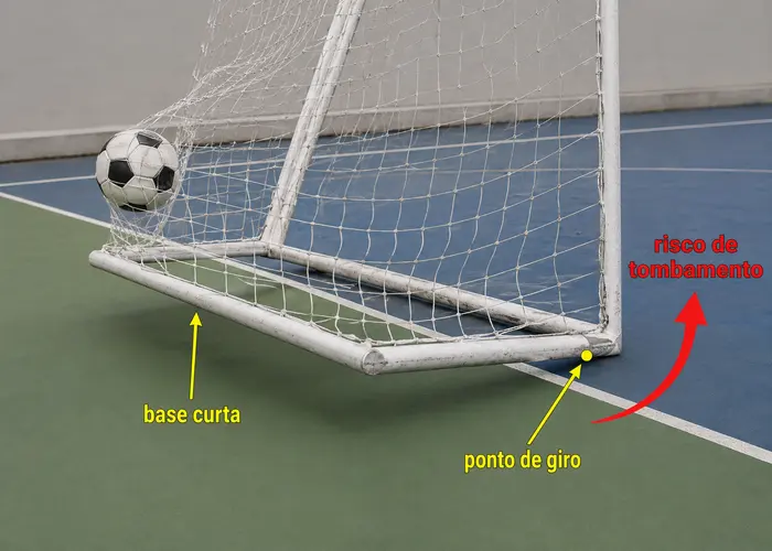 Base de trave móvel levantando levemente após impacto da bola