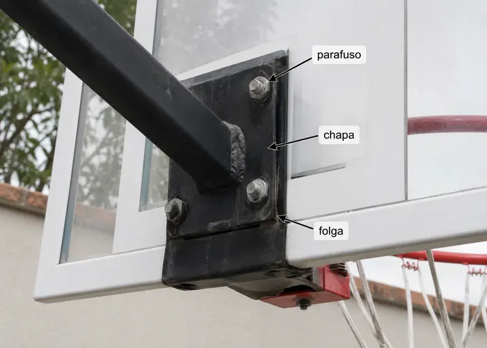 Parafusos frouxos na fixação do aro de basquete