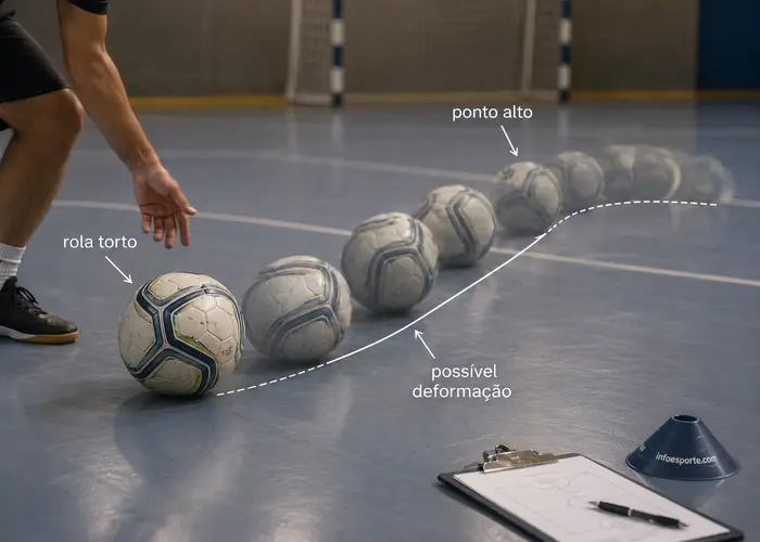 Teste de rolagem para identificar bola oval em superfície plana