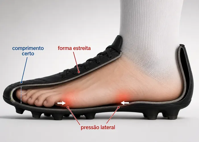 Comparação entre número certo e forma estreita da chuteira