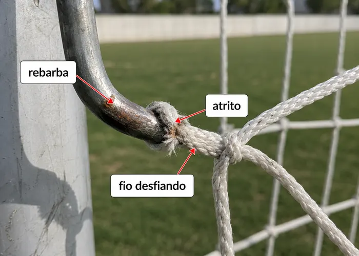 Corda guia distribuindo a tensão da rede do gol nos pontos de fixação