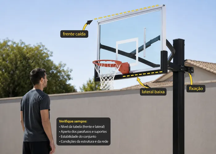 Inspeção de nivelamento do aro de basquete