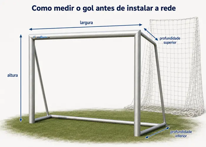 Medição da trave antes de instalar a rede do gol