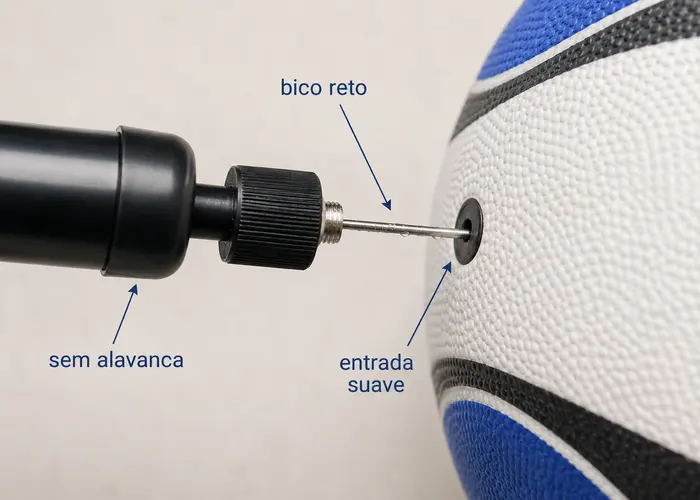 Bico da bomba entrando reto na válvula da bola