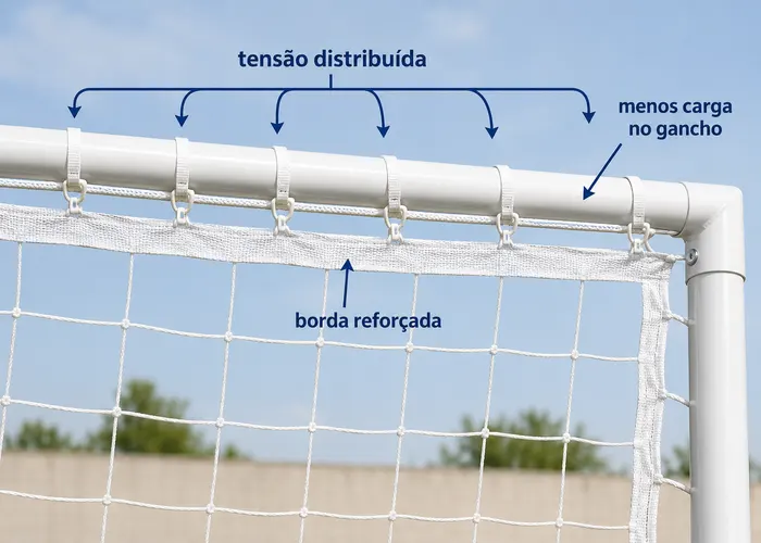Gancho com rebarba desgastando a rede do gol