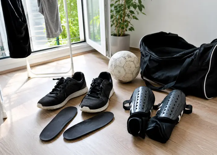 Equipamentos esportivos secando antes de serem guardados no armário