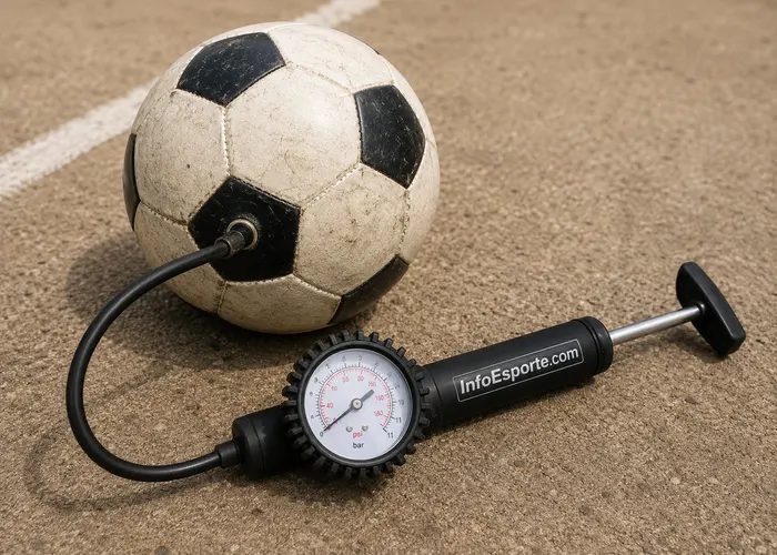 Bola em repouso com medidor de pressão ao lado